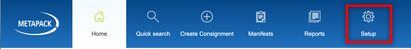Metapack DM Navigation bar. Setup is shown selected.
